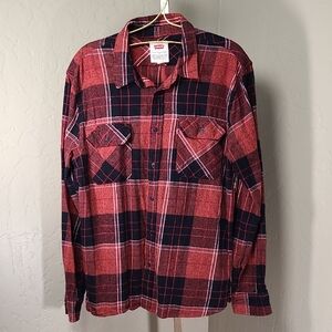 Levi's Men's Red and Black Plaid Checkered Shirt Size Large 100% Cotton